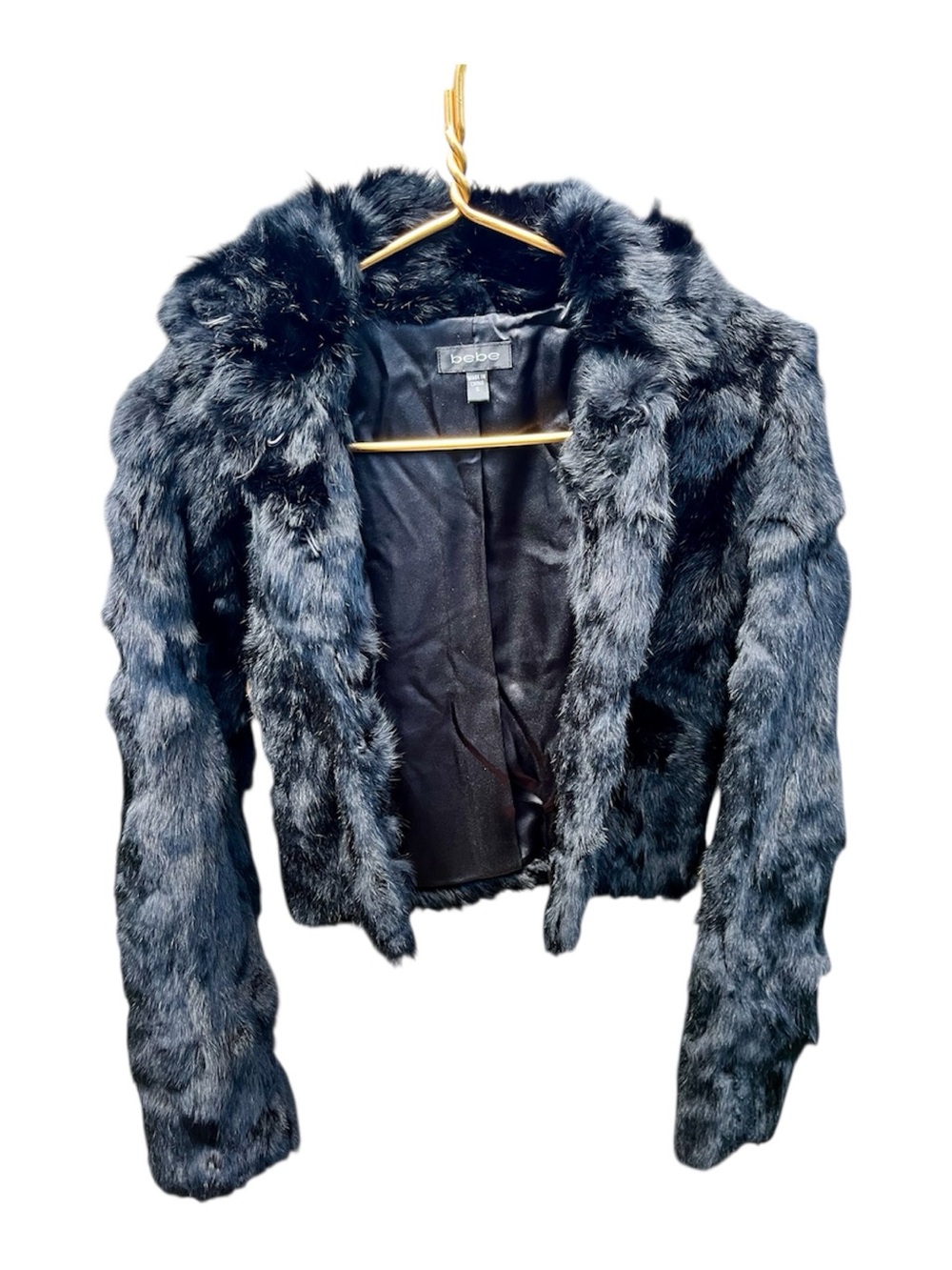Vintage Y2K bebe Black Rabbit Fur Cropped Jacket – Women’s Small